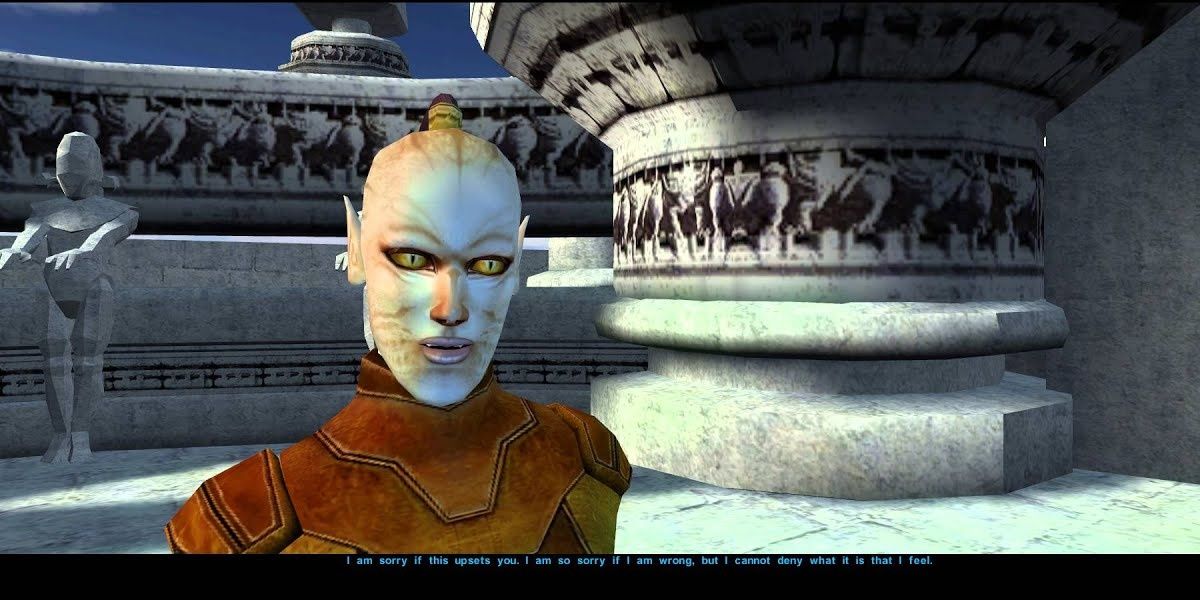 Juhani speaks to the main character on Rakatan Prime in Star Wars: Knights of the Old Republic.