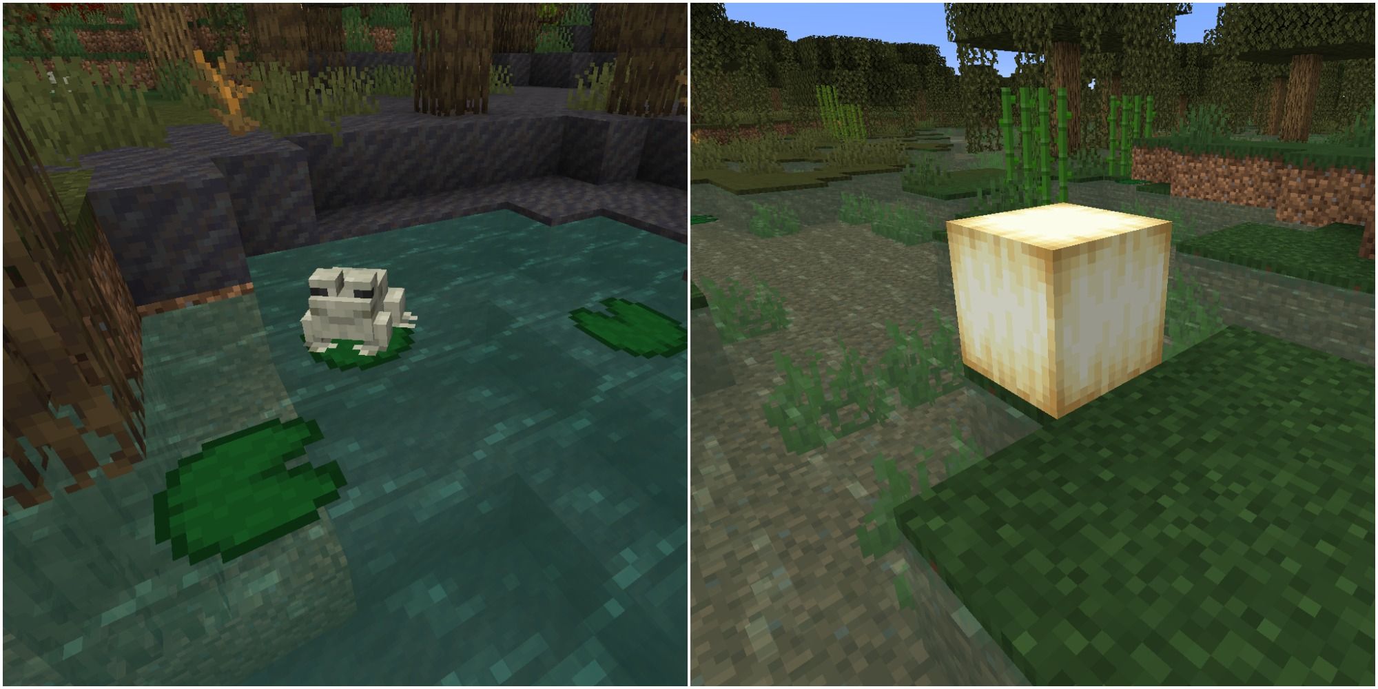 minecraft ochre froglight white warm frog in mangrove swamp