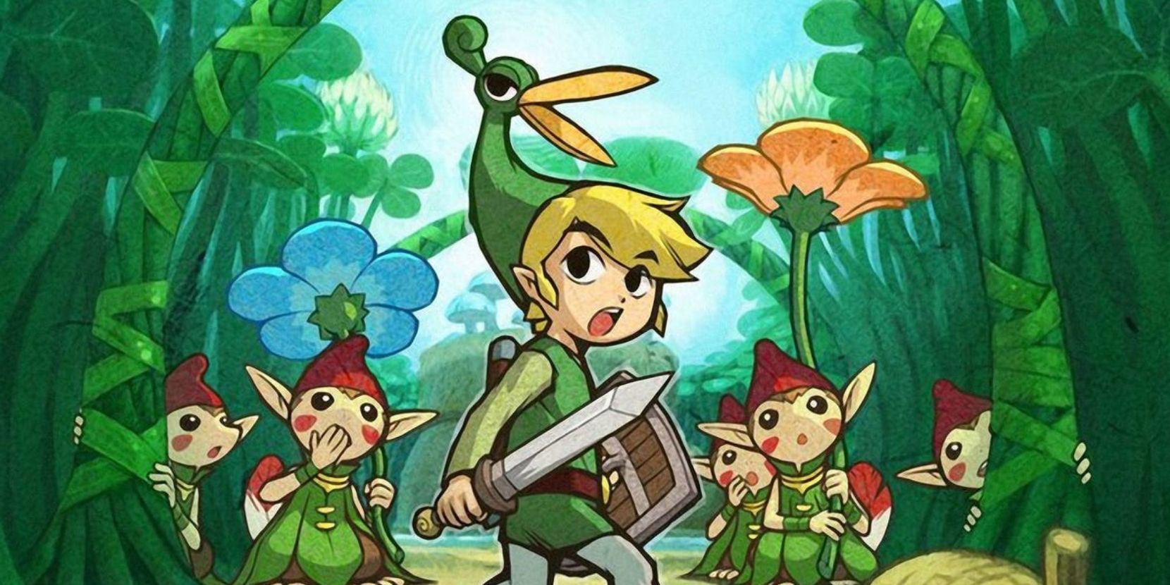 minish cap art showing Link and Minish behind him