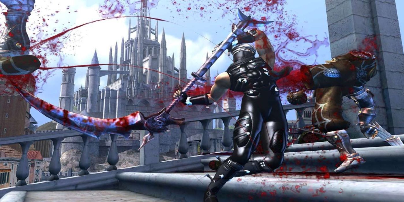 Ninja Gaiden ryu killing an enemy with his scythe