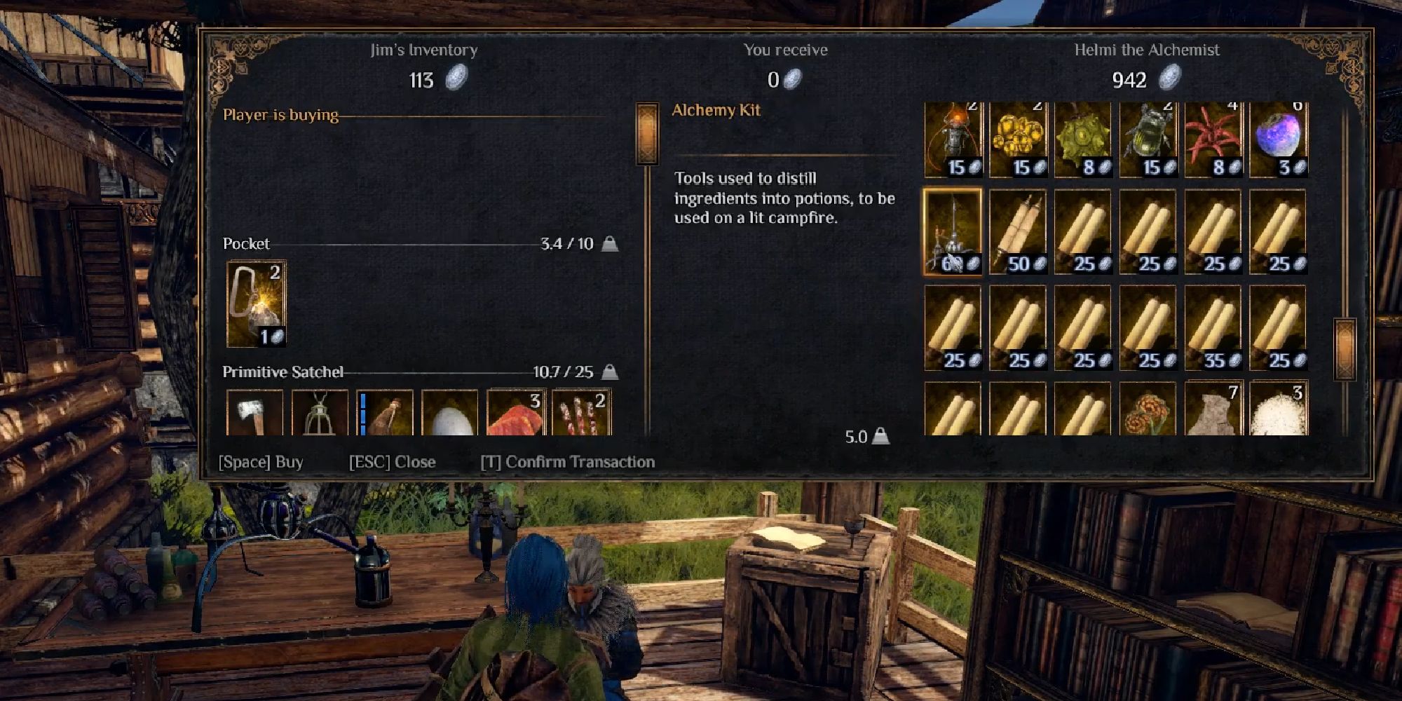 player buying an alchemy kit in cierzo