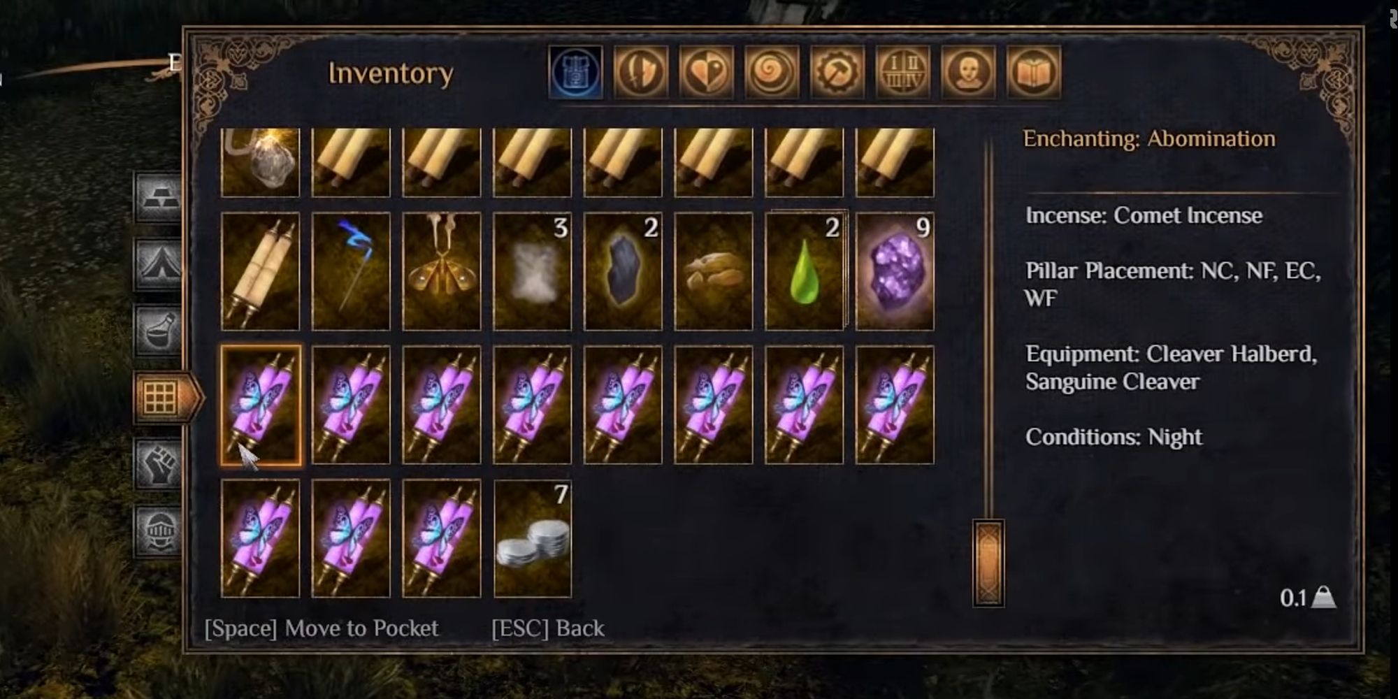 enchantment in inventory that needs comet incense