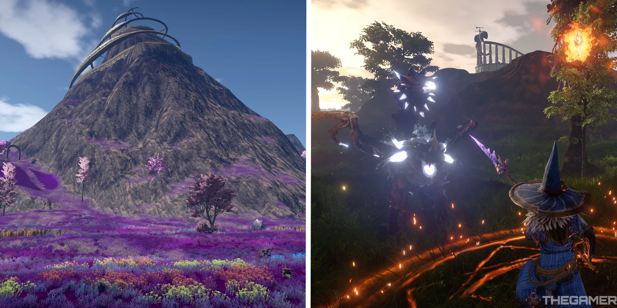 image of conflux mountain next to image of mage player in combat
