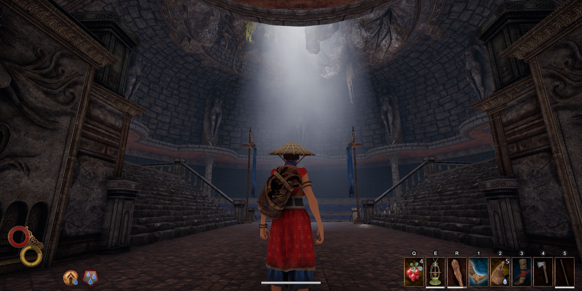 player standing in blue chamber in berg