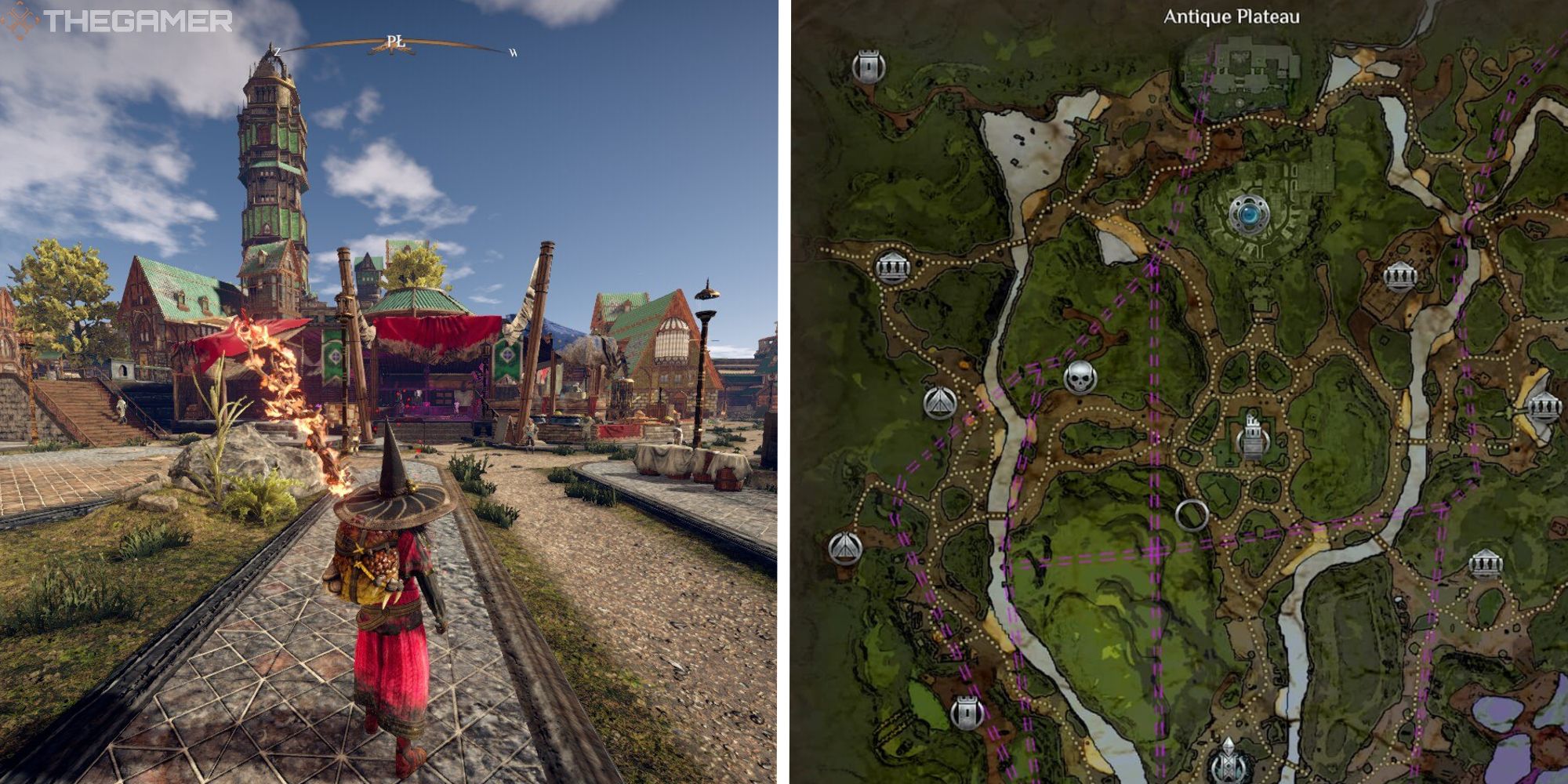 image of player in harmattan next to image of antique plateau map