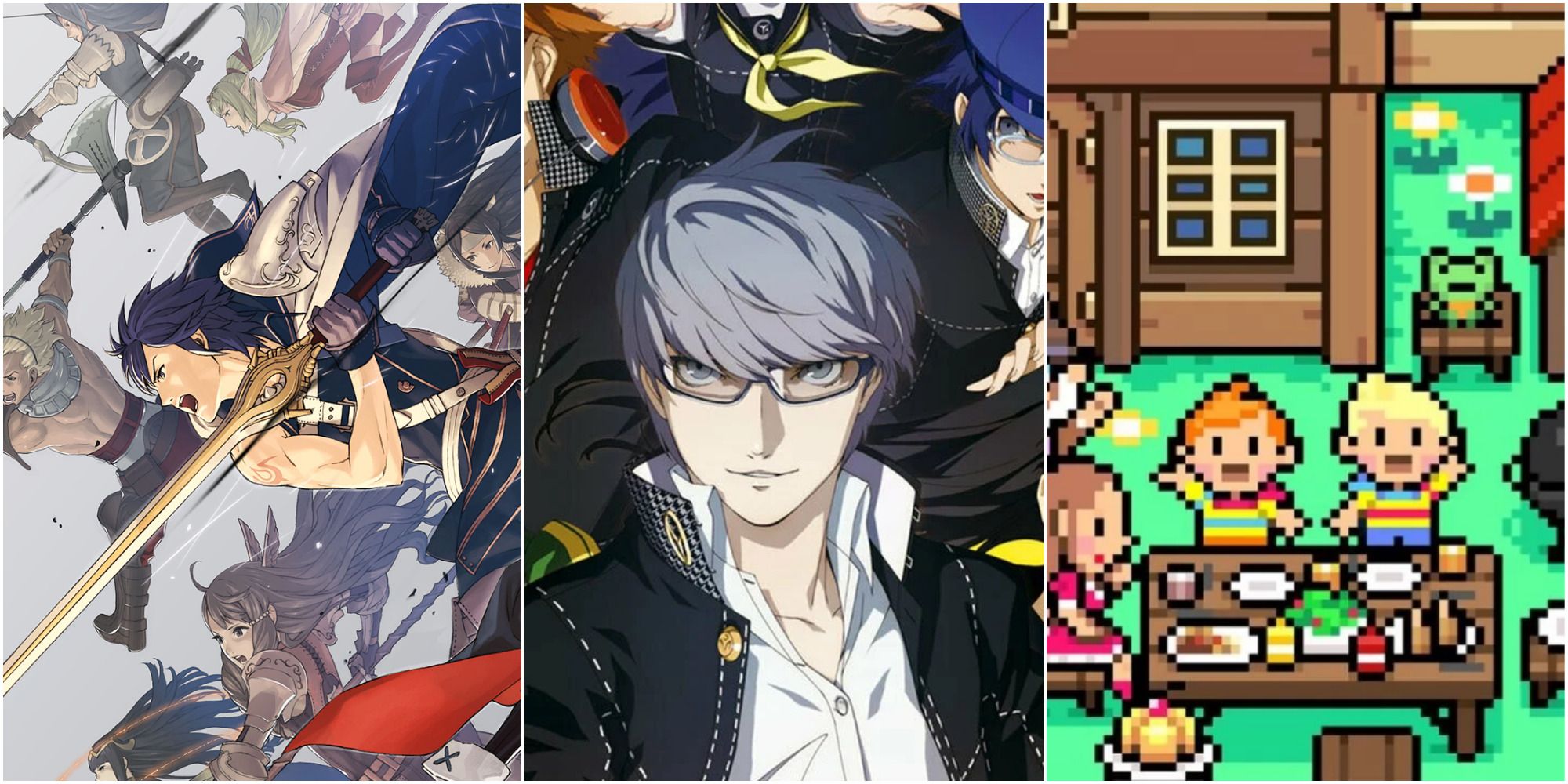A collage of images from Fire Emblem: Awakening, Persona 4 Golden, and Mother 3