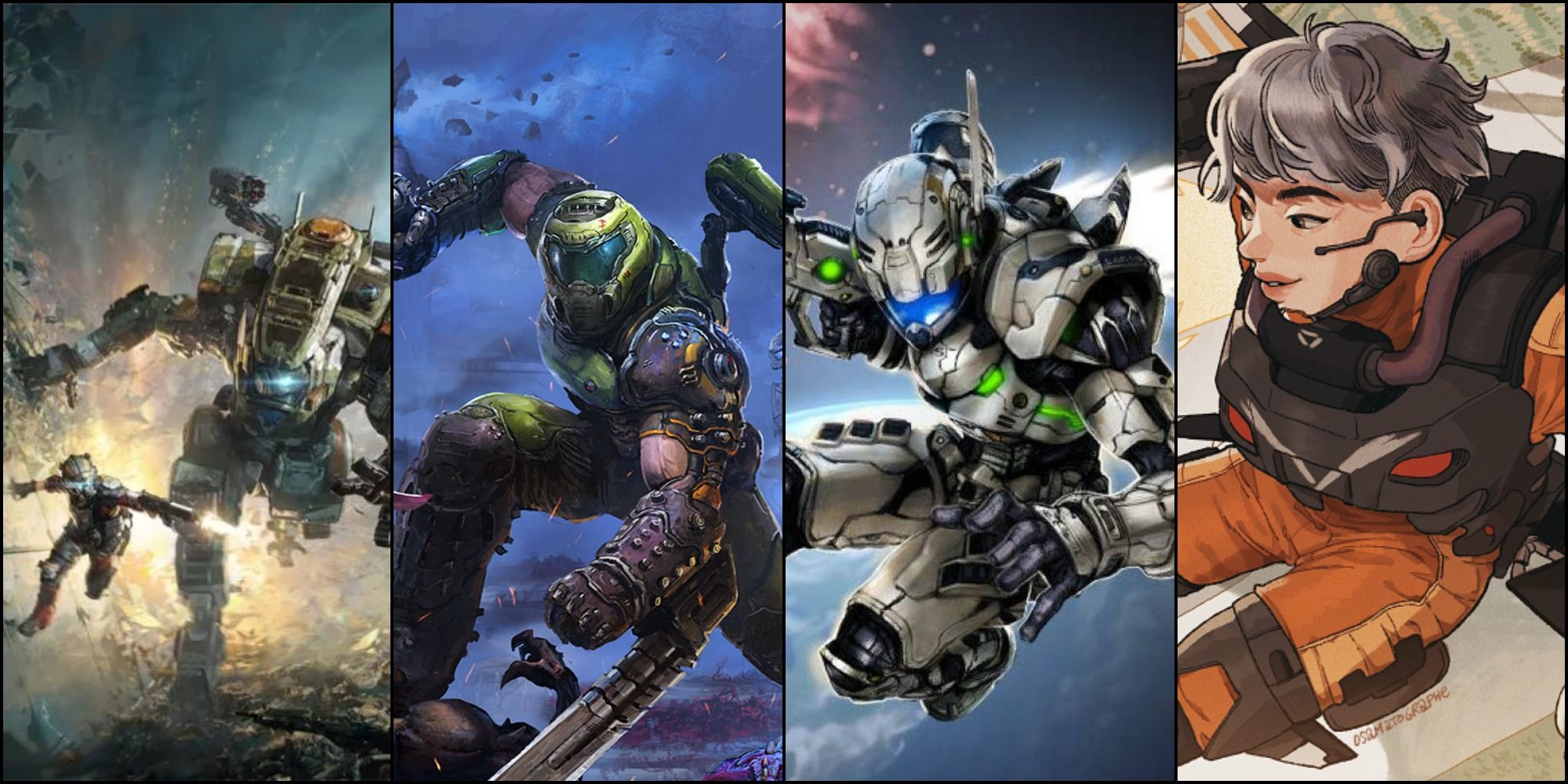 Titanfall 2, Doom, Vanquish, Apex Legends split image