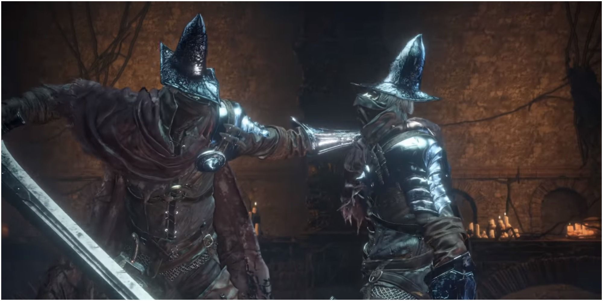 The boss stabbing the sword into an Abyss Watcher.