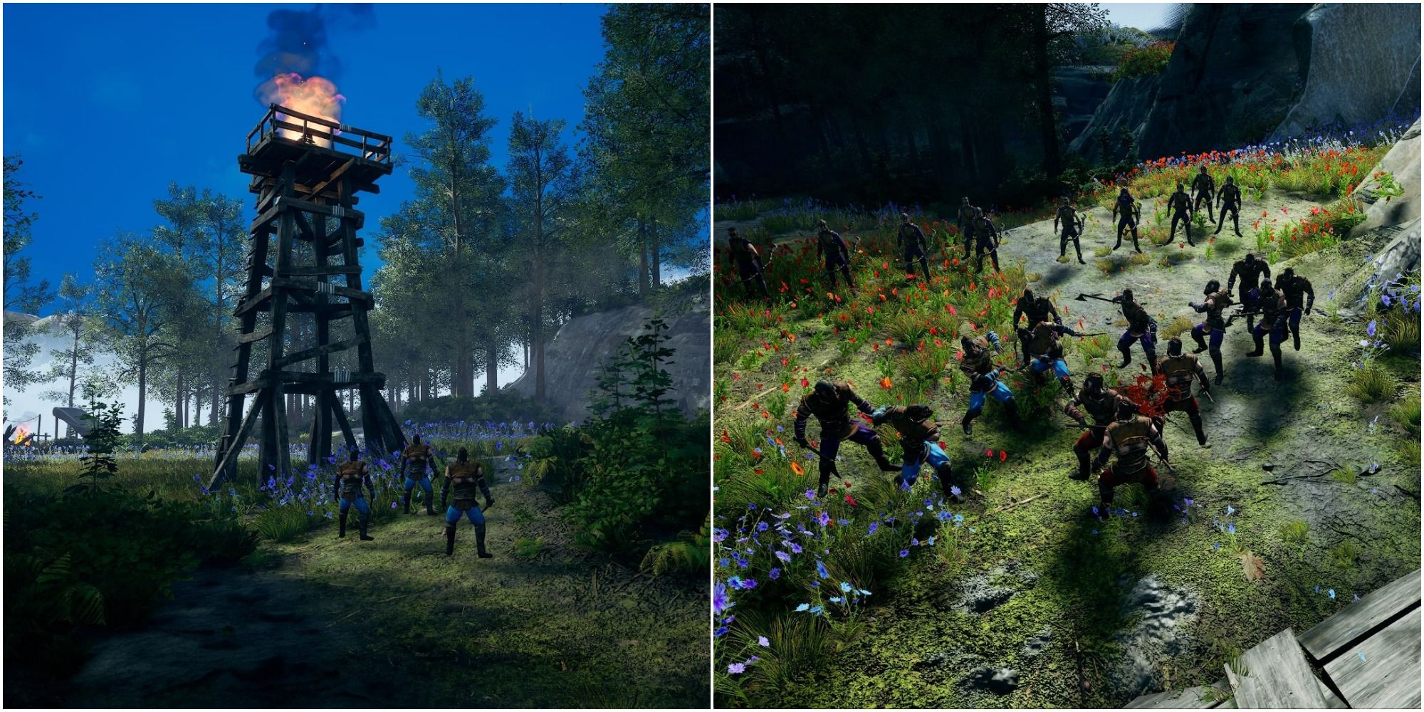 Frozenheim - collage of watchtower and a combat between Axemen and Archers