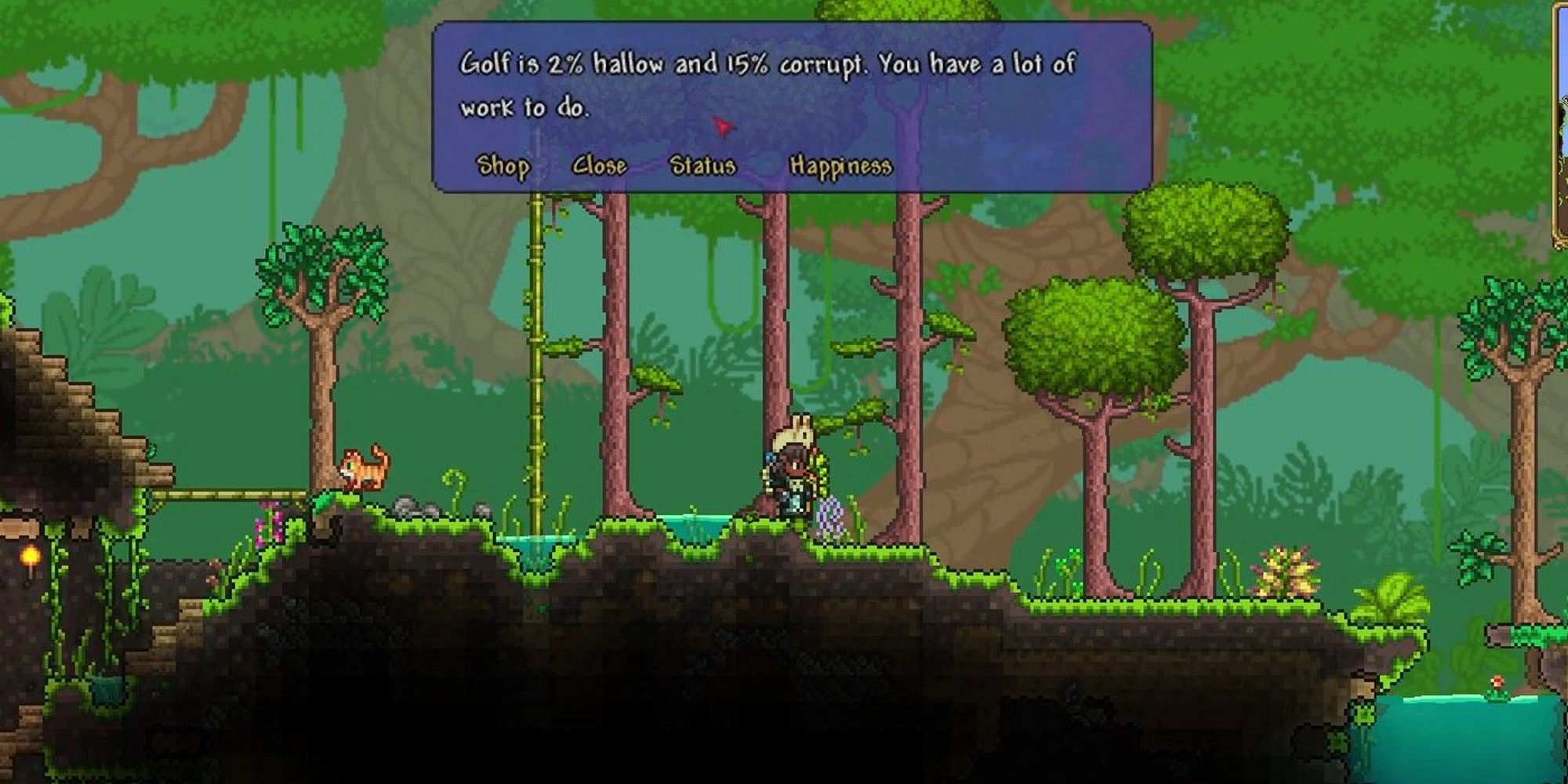 player checking corruption level of world with dryad