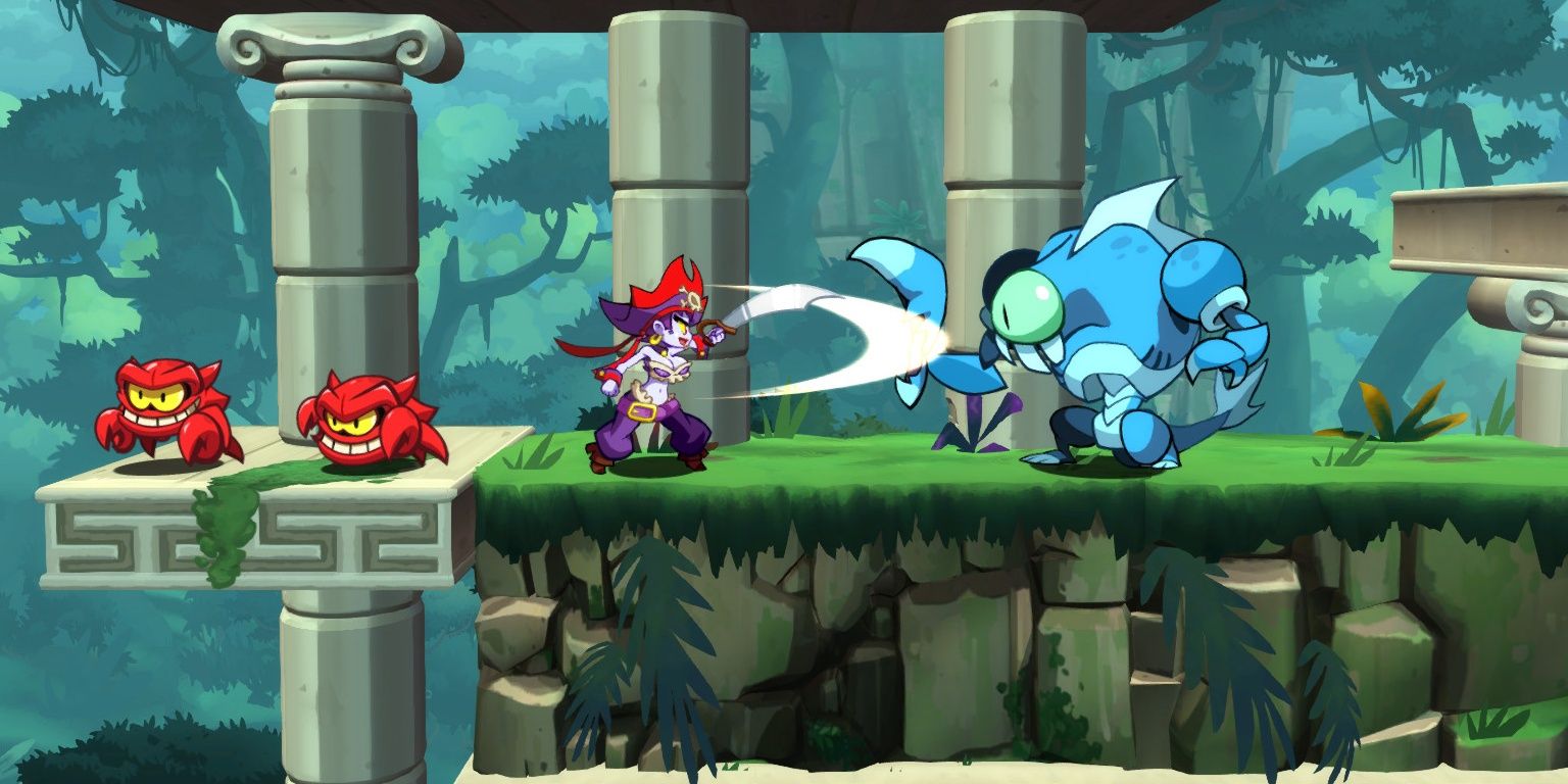 Risky swinging her sword in Shantae: Half-Genie Hero