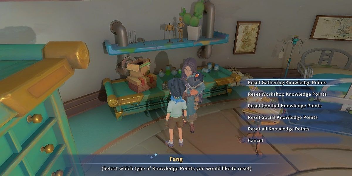 player talks to fang who asks if they want to respec. options to respec all knowledge point categories are available