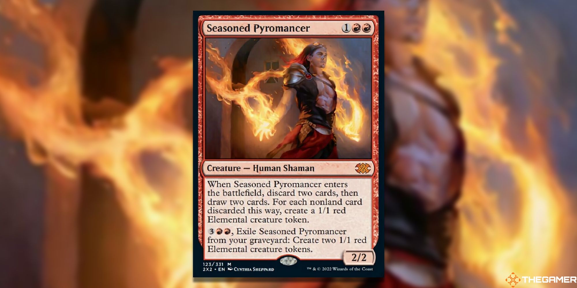 Magic: The Gathering Seasoned Pyromancer full card with background