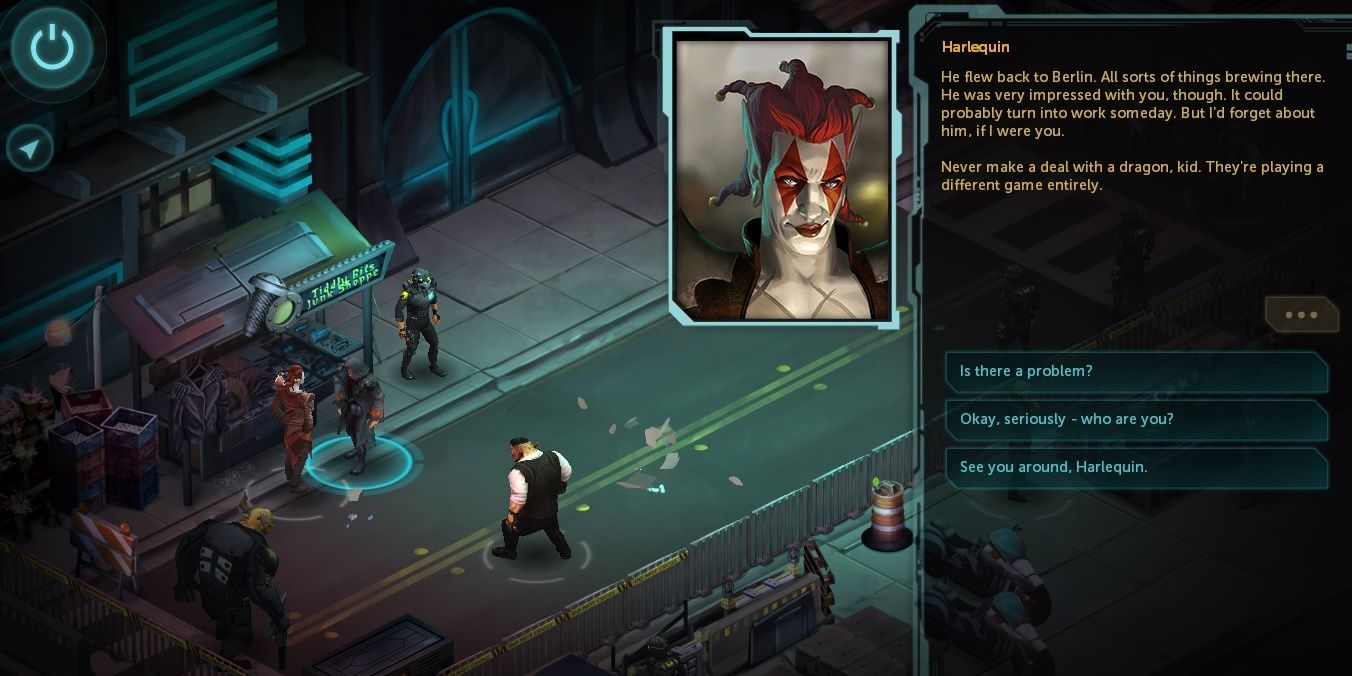 A screenshot showing a conversation in Shadowrun Trilogy