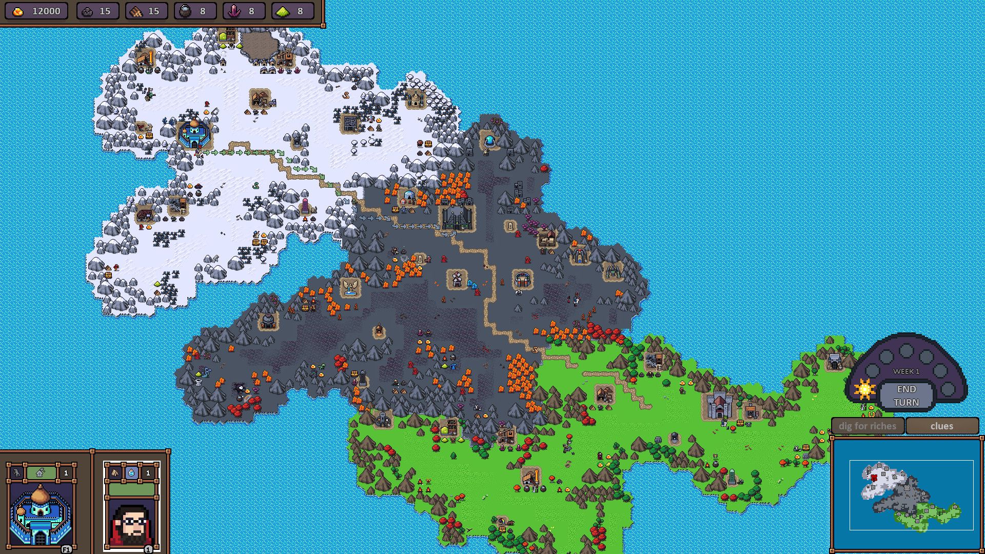 Hero's Hour world view of a small map 