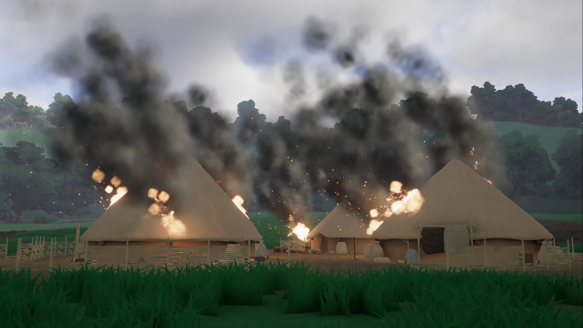 Warlord: Britannia Village being burned after a Roman attack