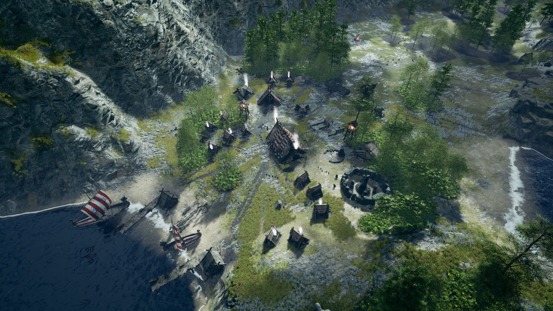 Frozenheim aerial view of a settlement near the water 