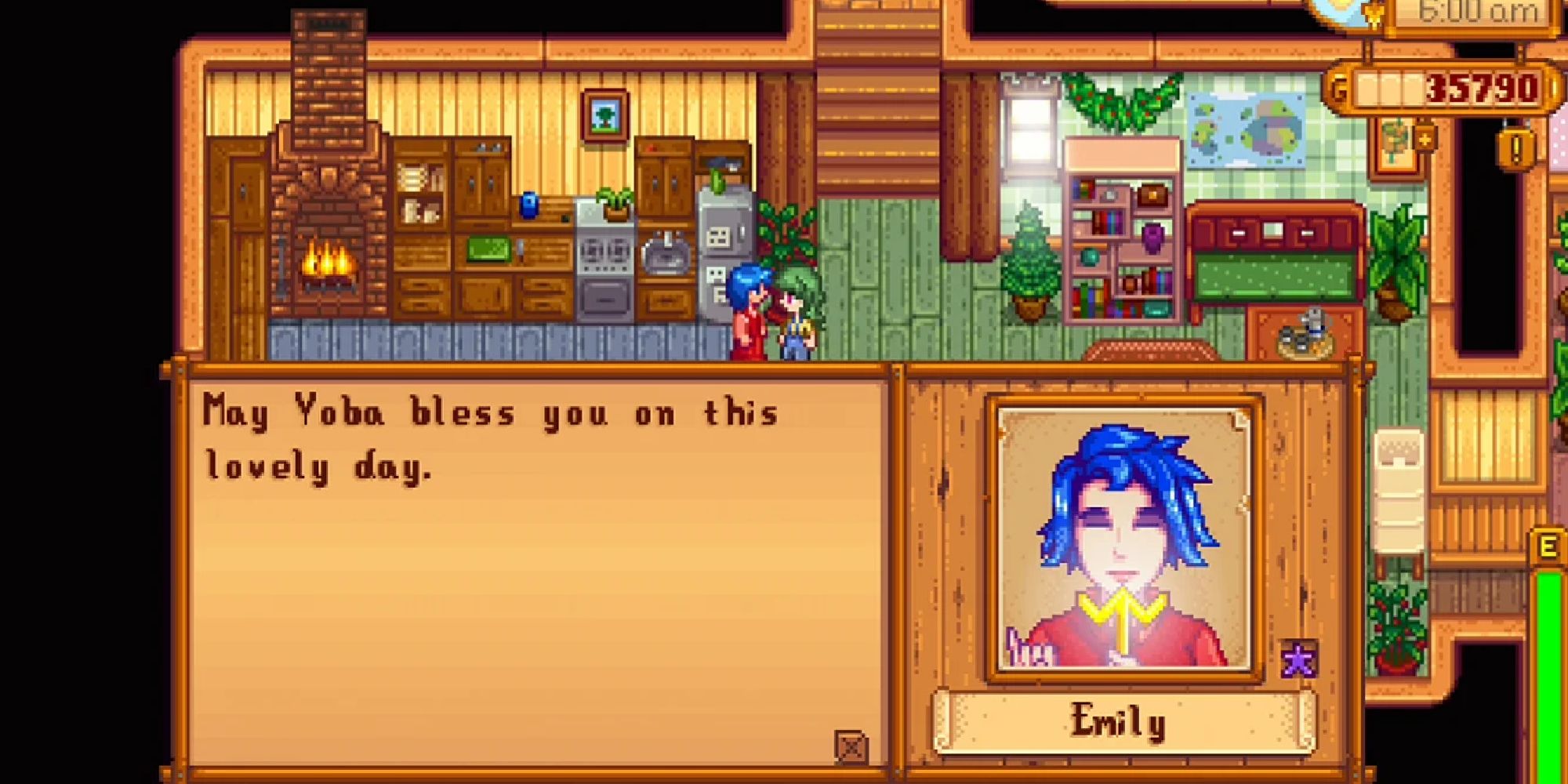 emily wishing the player a lovely day through yoba