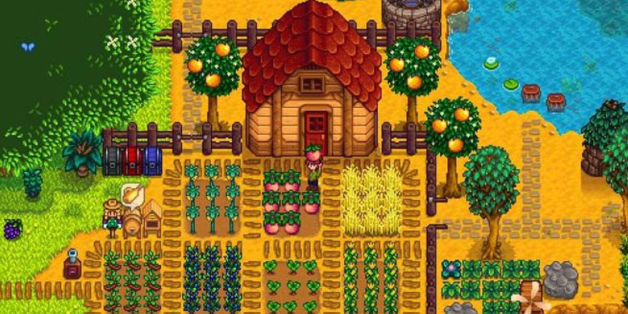 player holding a melon in front of shed