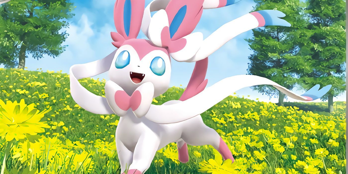 Sylveon Frolicking In A Field Of Yellow Flowers