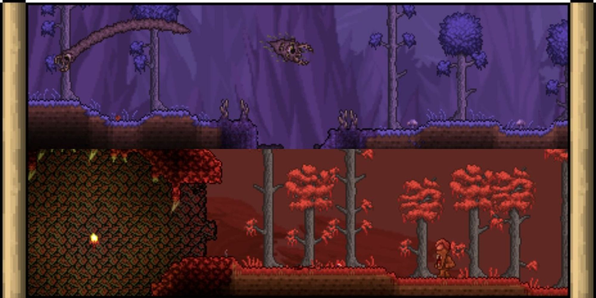 crimson and corruption biomes next to eachother