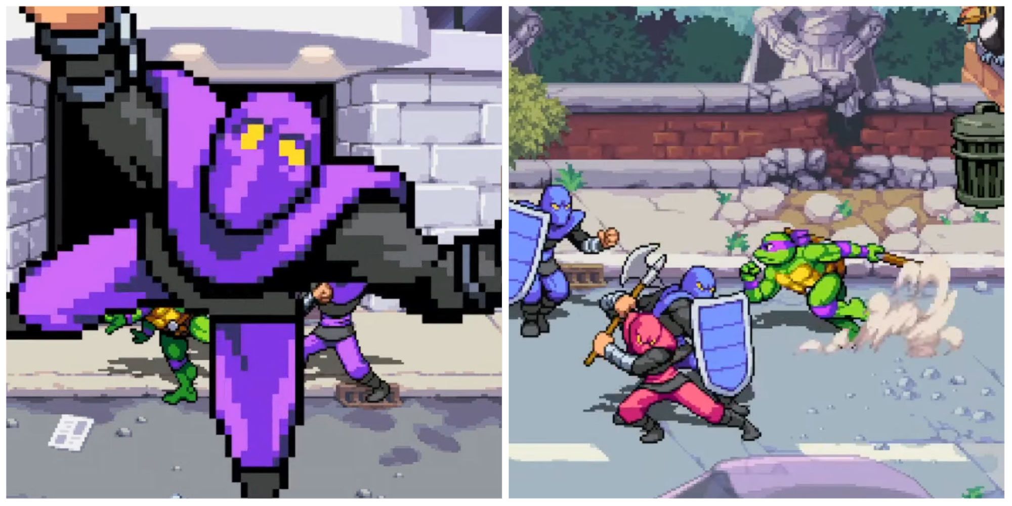A collage showing gameplay in Teenage Mutant Ninja Turtles: Shredder's Revenge