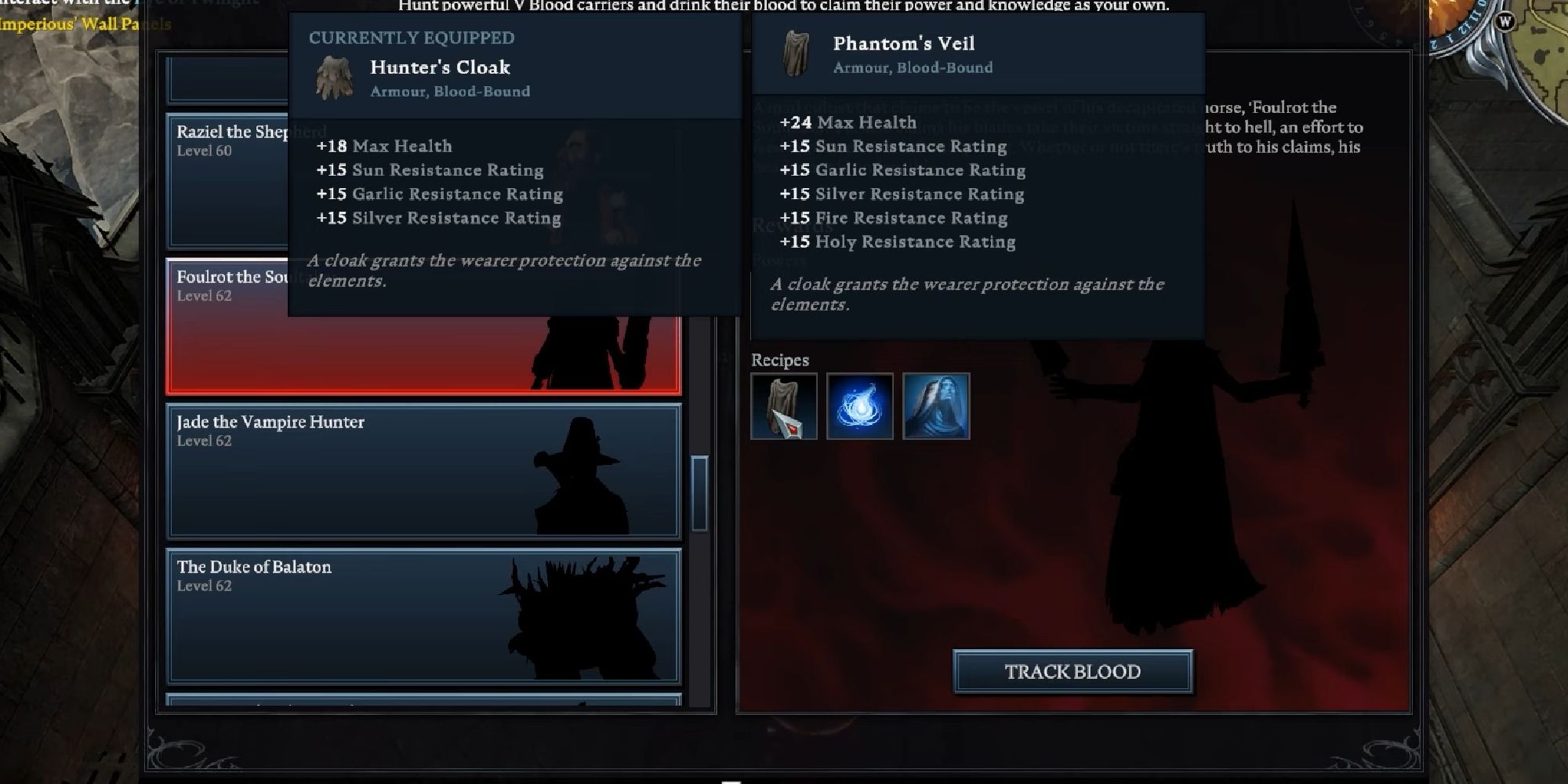 player highlighting veil recipe from foulrot the soultaker