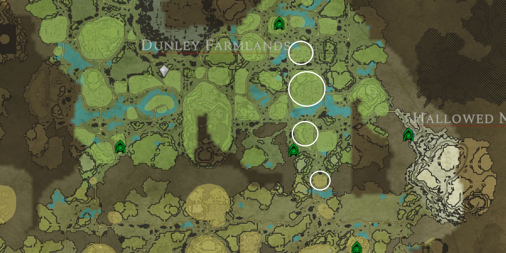 example of four locations that you can farm scrolls at