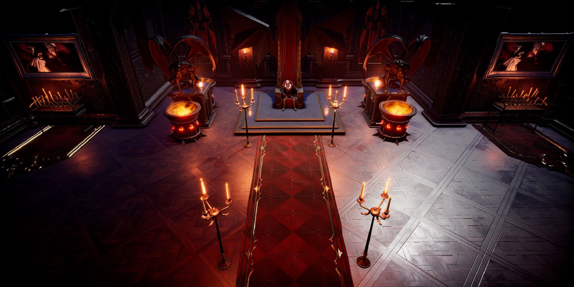 player sitting on throne in large throne room