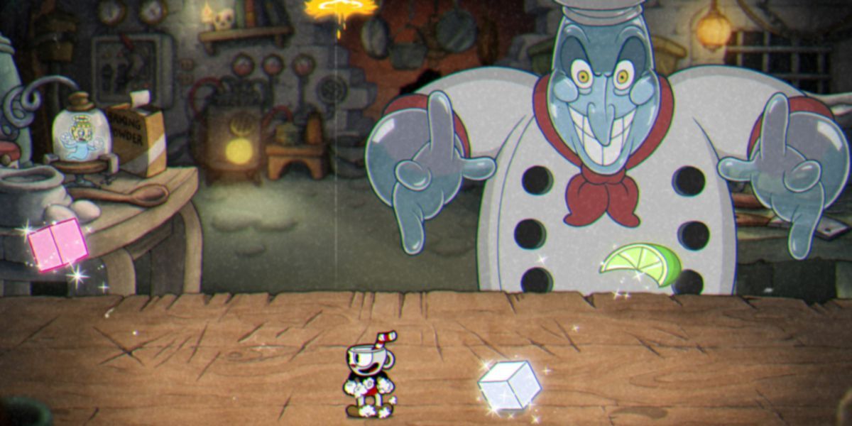 Chef Saltbaker fighting Cuphead