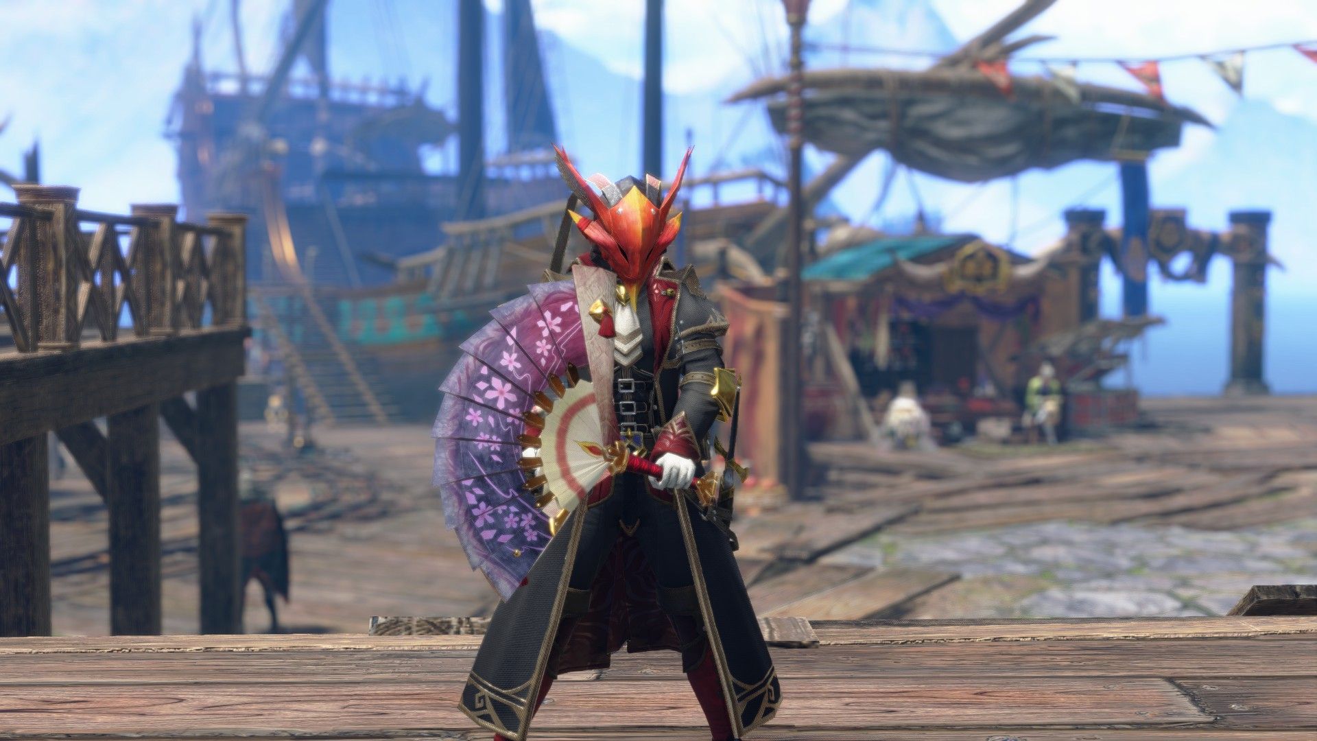 Monster Hunter Rise player character in Elgado holding the Mizutsune Sword and Shield.