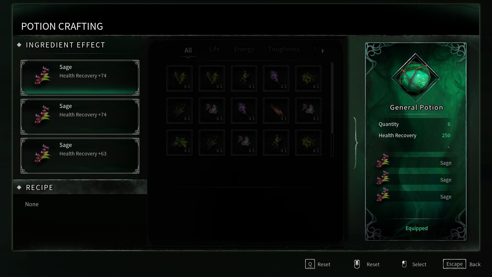 Thymesia Potion Crafting screen