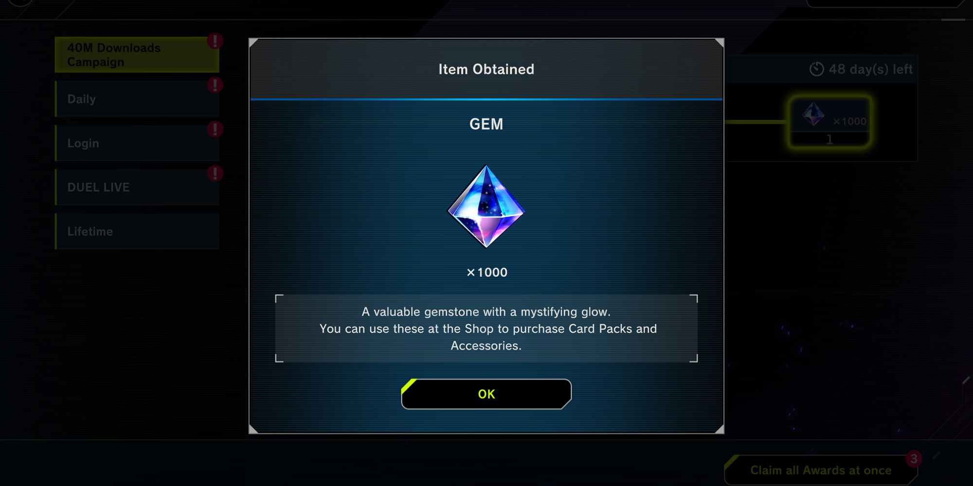 Yu-Gi-Oh! Master Duel Gem Reward