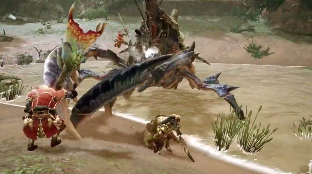 Players hunting a Shogun Ceanataur in Monster Hunter Rise