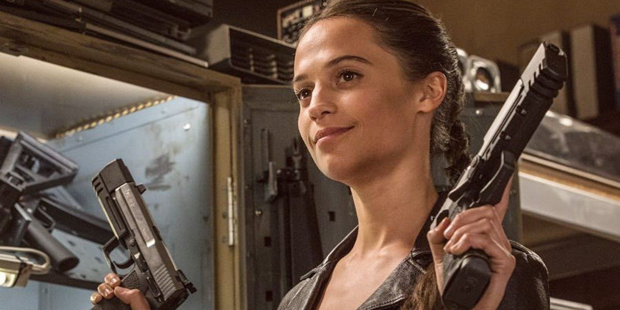 Alicia Vikander With Lara Croft's Pistols