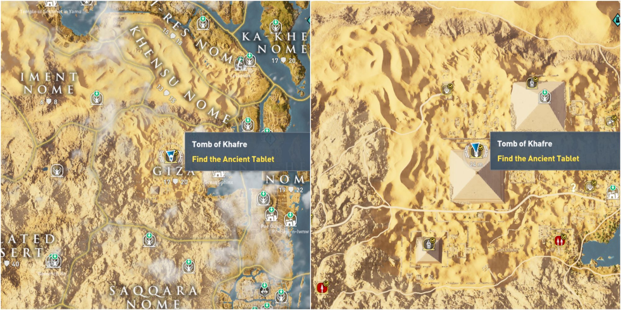 Assassin's Creed Origins Split Image Tomb Of Khafre Map Location