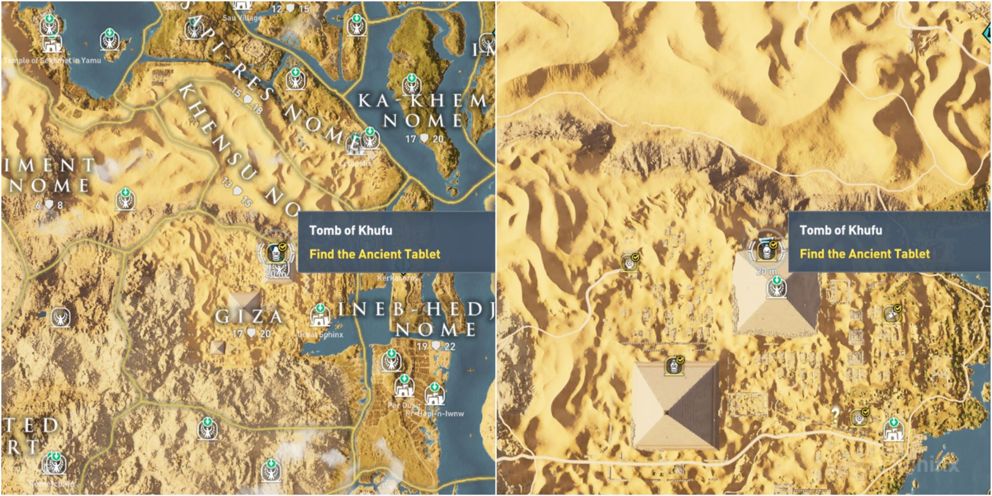 Assassin's Creed Origins Split Image Tomb Of Khufu Map Location