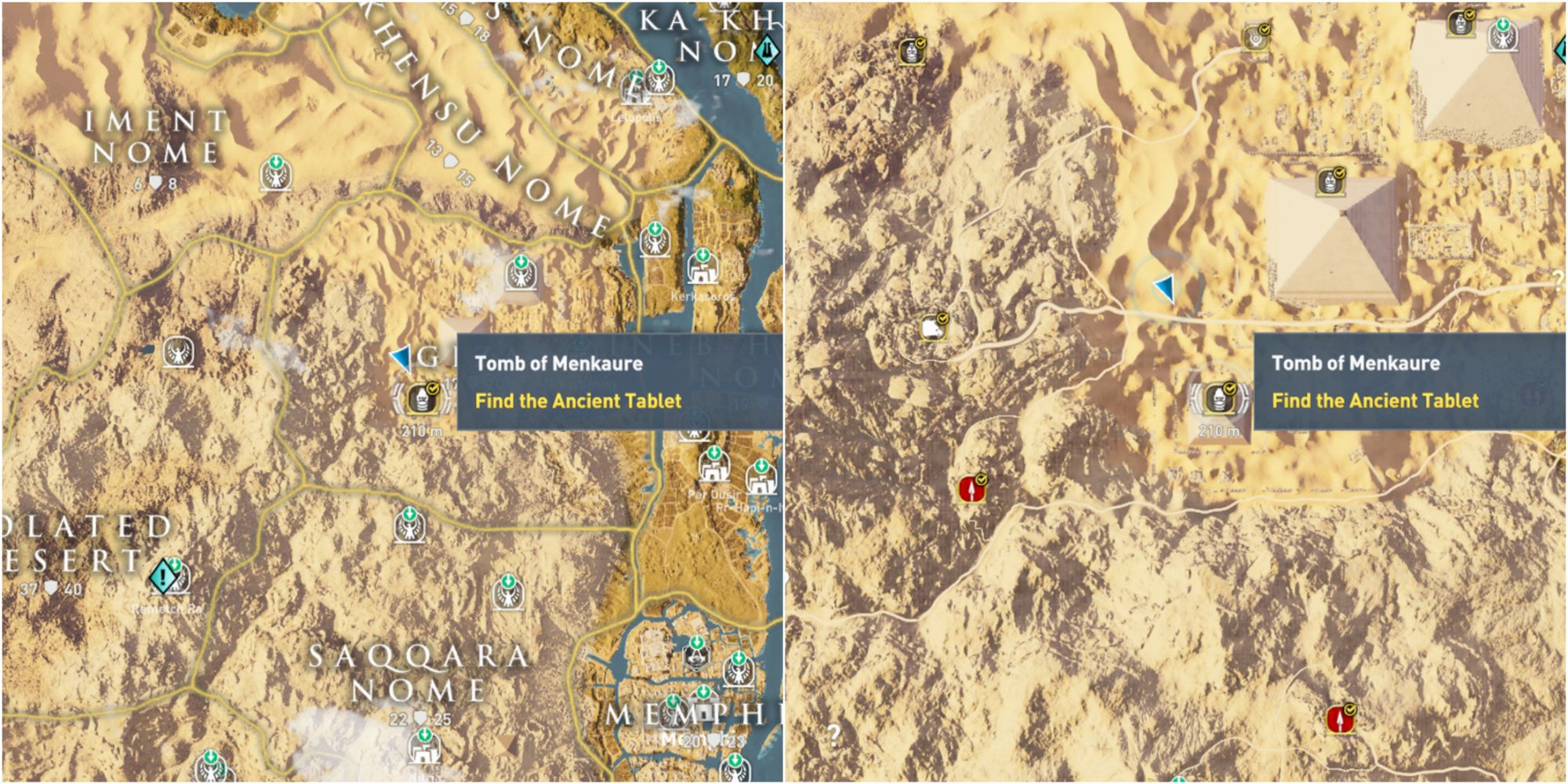 Assassin's Creed Origins Split Image Tomb Of Menkaure Map Location