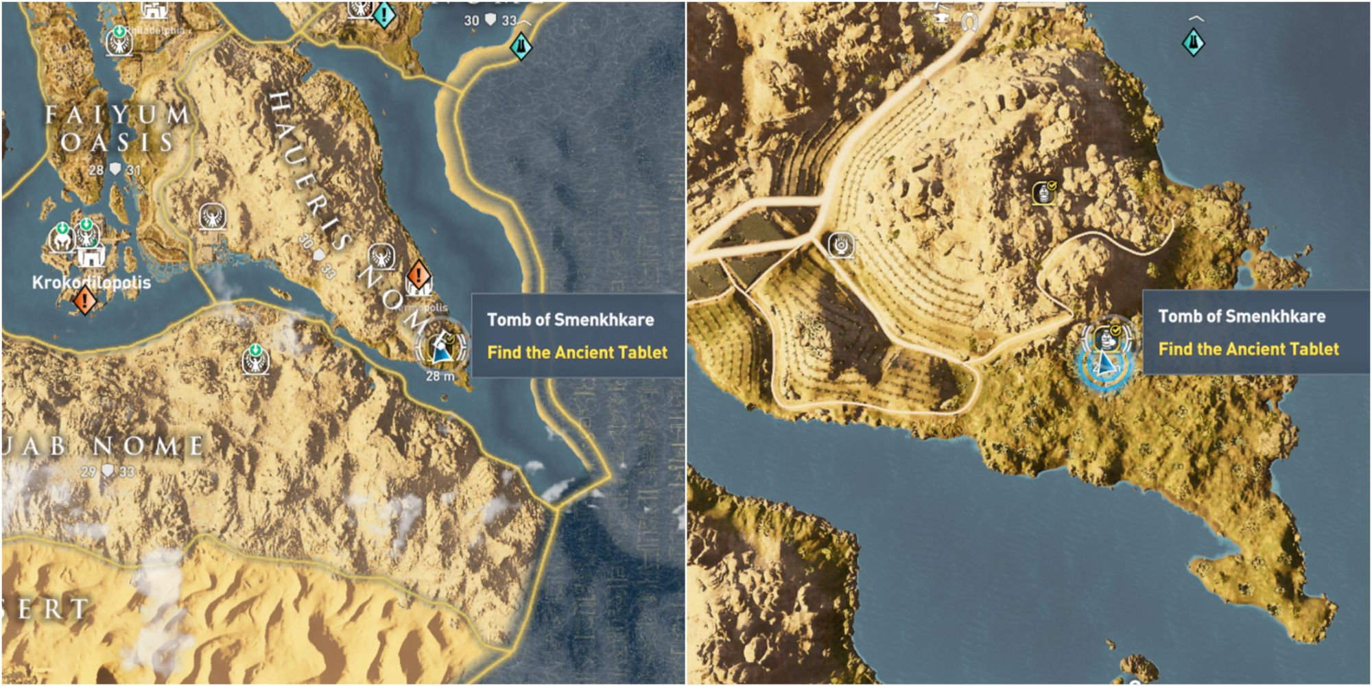 Assassin's Creed Origins Split Image Tomb Of Smenkhkare Map Location