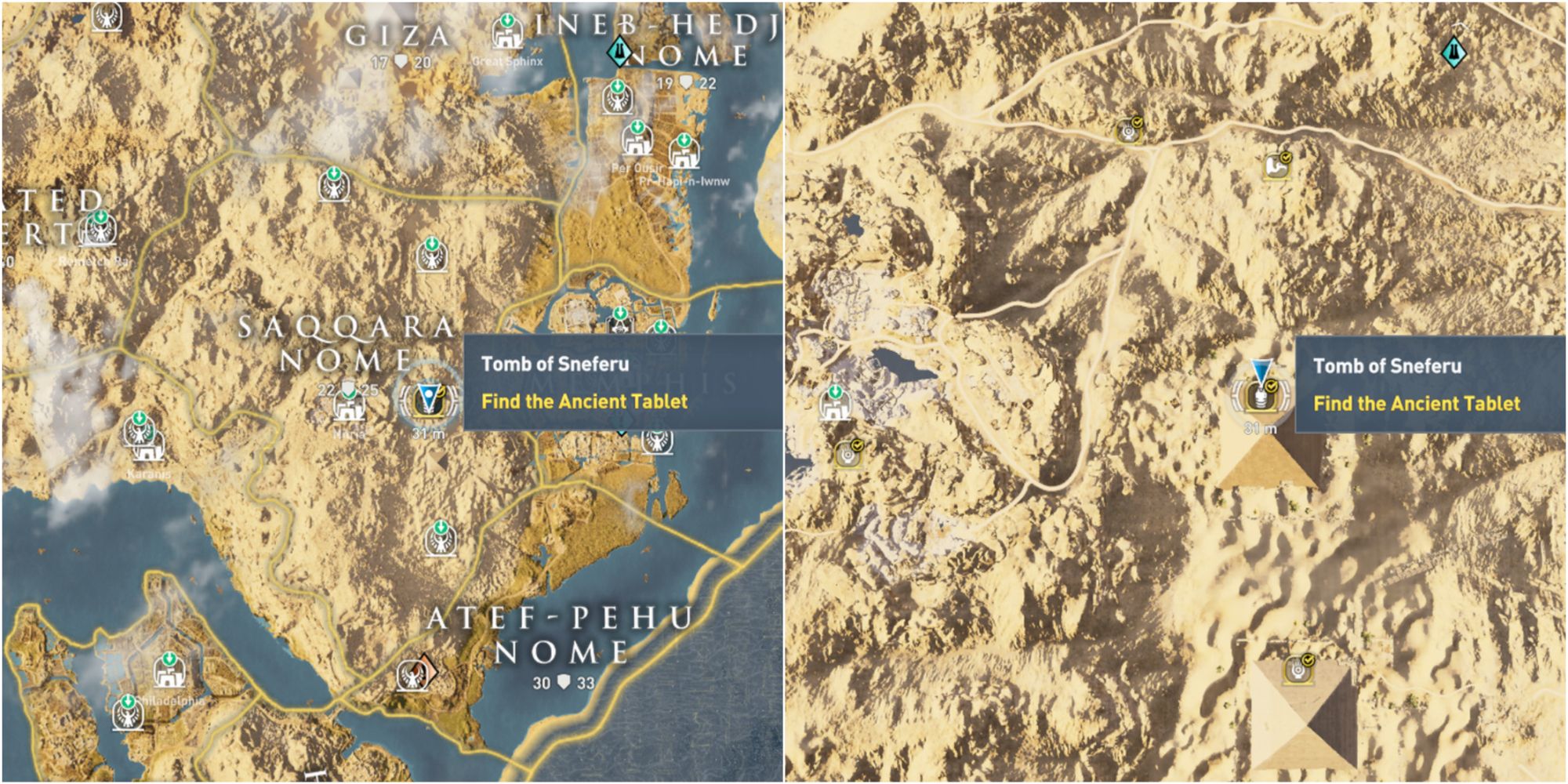 Assassin's Creed Origins Split Image Tomb Of Sneferu Map Location