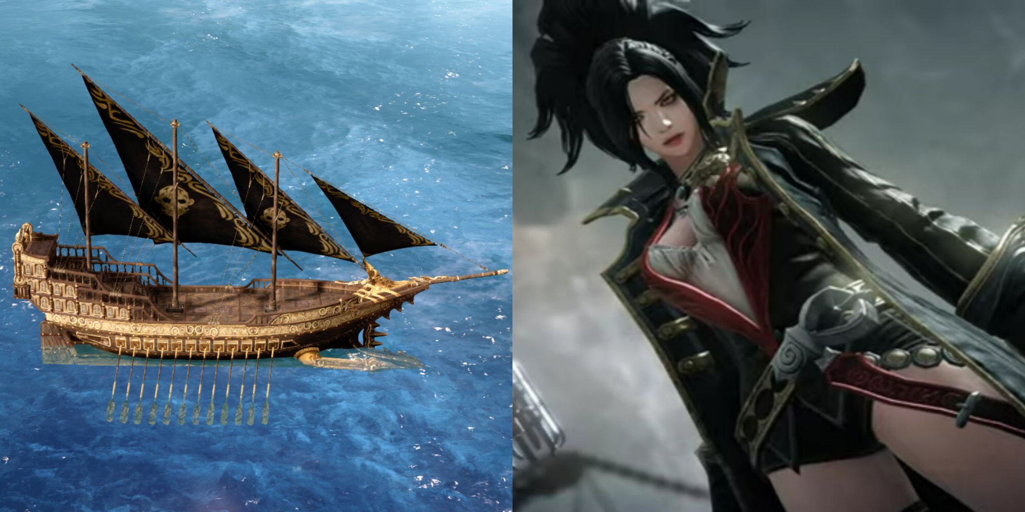 Lost Ark split image of Astray (ship) sailing on left and Blackfang on right.