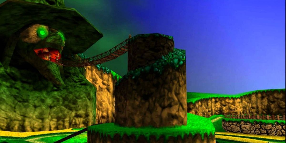 Wide shot of the outside Gruntilda's Lair in Banjo-Kazooie 