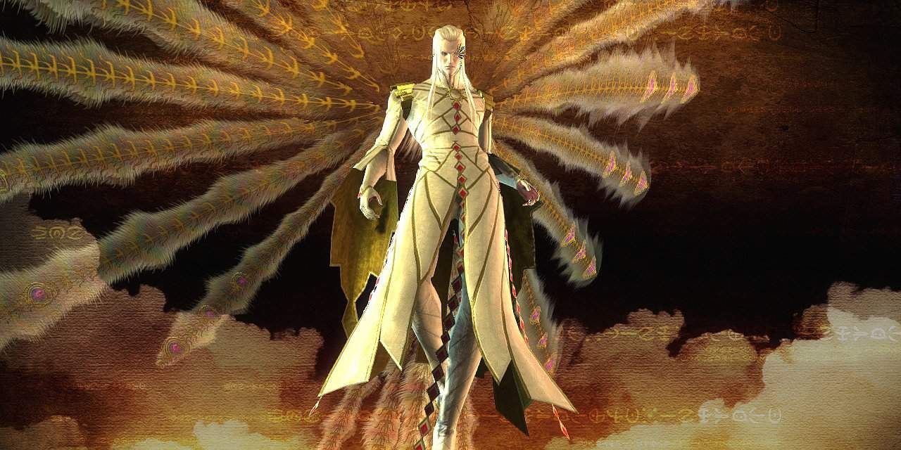 Balder from Bayonetta 2 with his peacock wings unfurled
