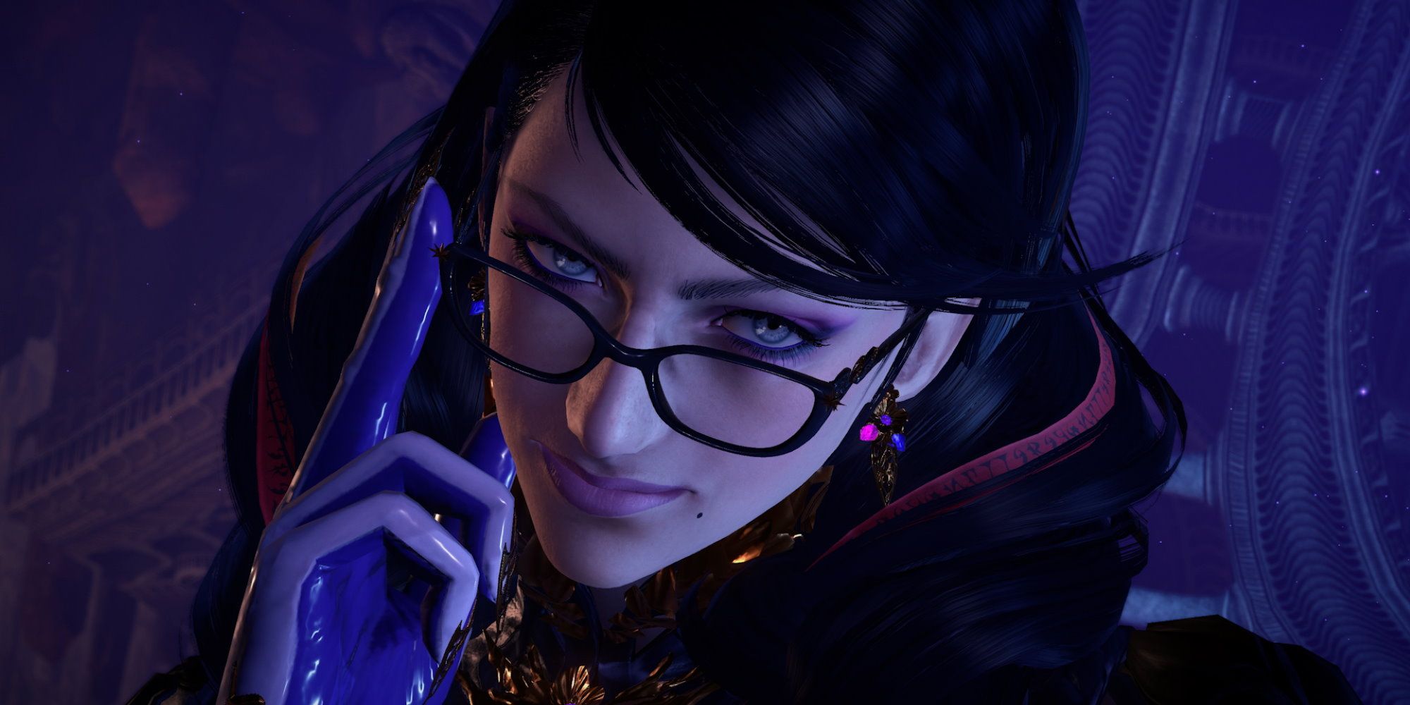 Bayonetta adjusting her glasses