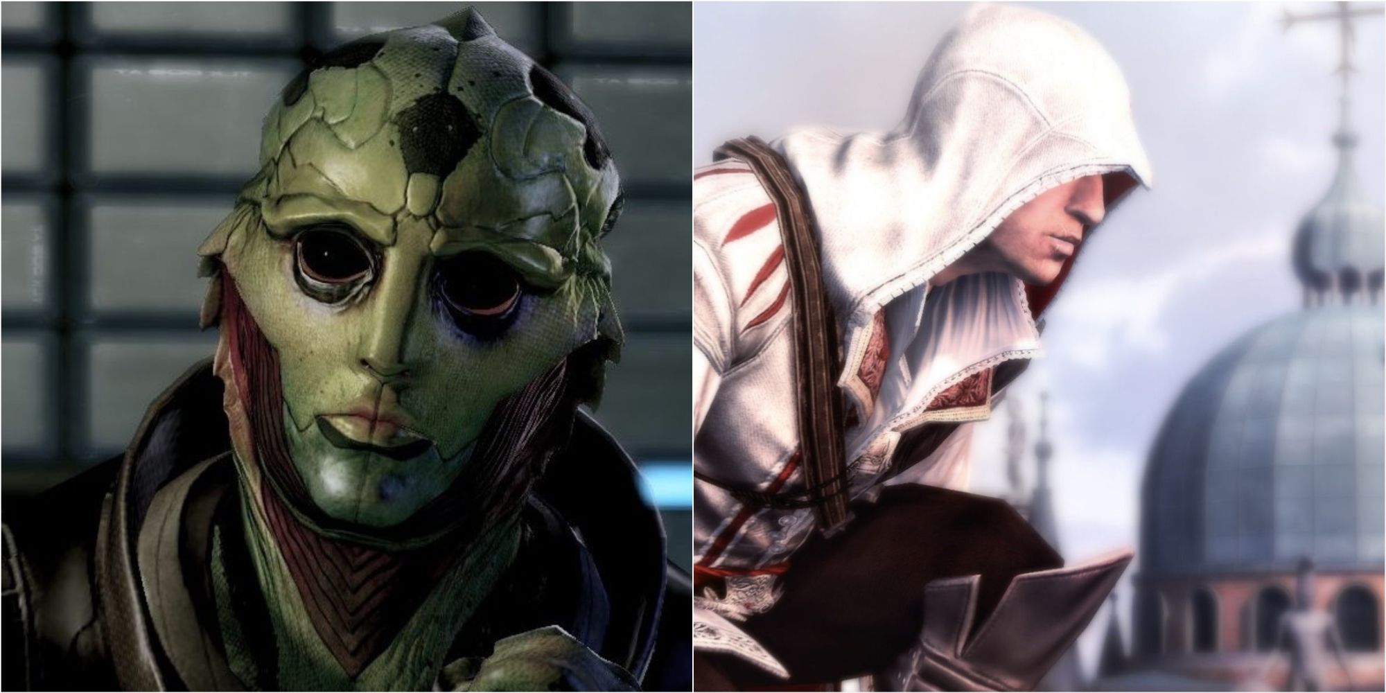 Best Video Game Assassins Featured Split Image Thane And Ezio