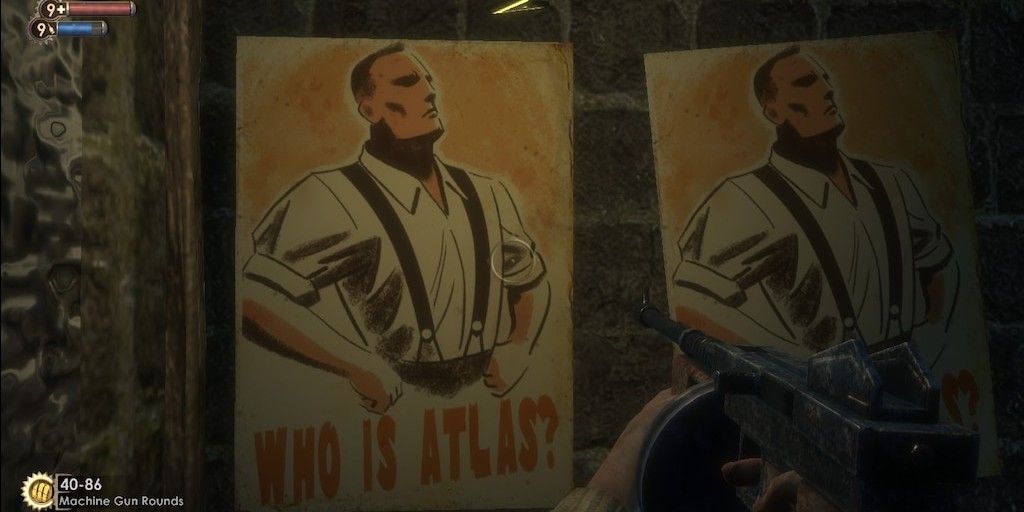 Bioshock screenshot of a "Who Is Atlas?" poster