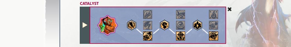 A screenshot from Guild Wars 2 build editor showing the best traits from the Catalyst traitline for open world