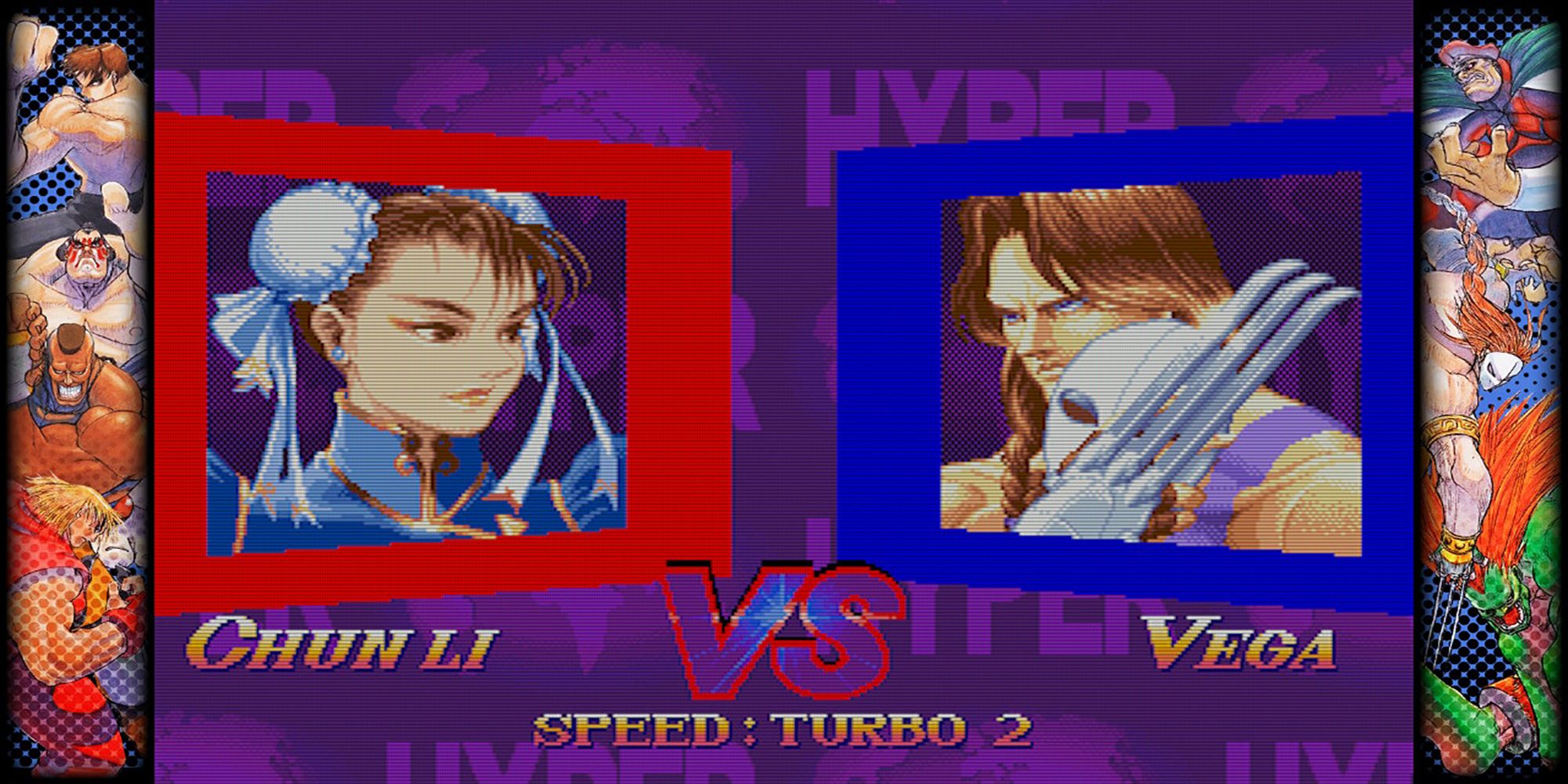 Hyper Street Fighter 2's VS screen announces a battle between Chun-li and Vega in Capcom Fighting Collection.