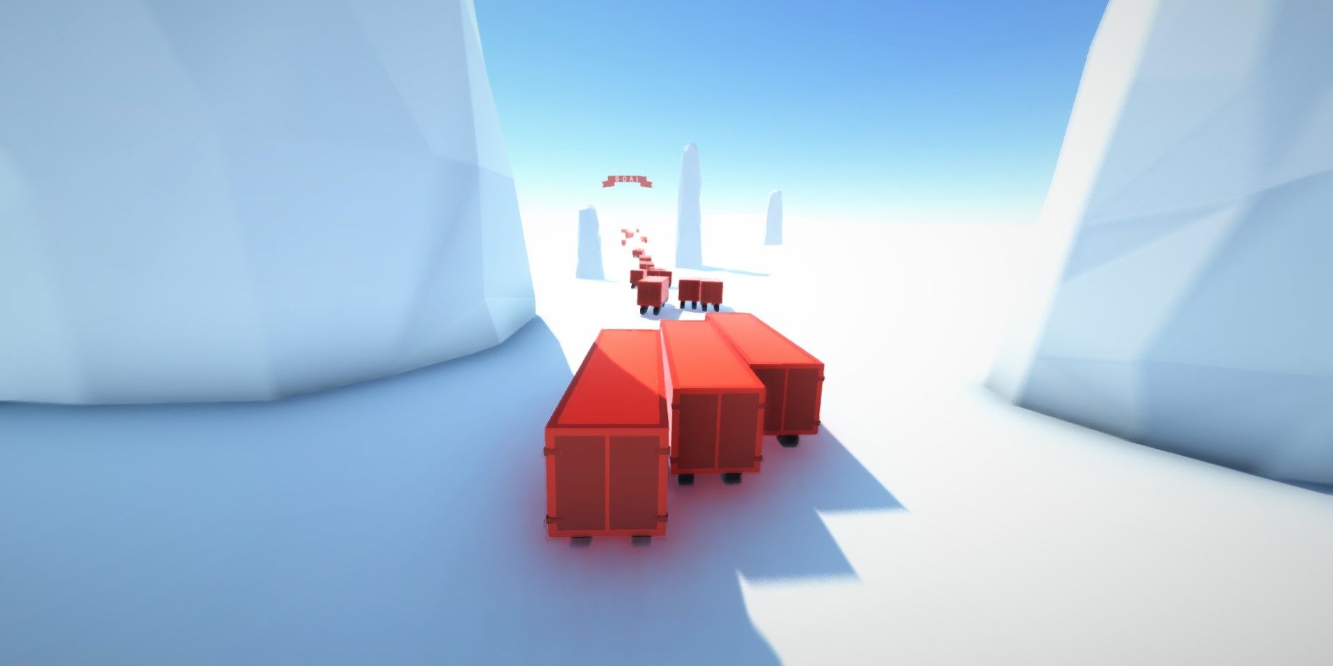 Red trucks in a white environment as part of SUPERTRUCK mode in Clustertruck