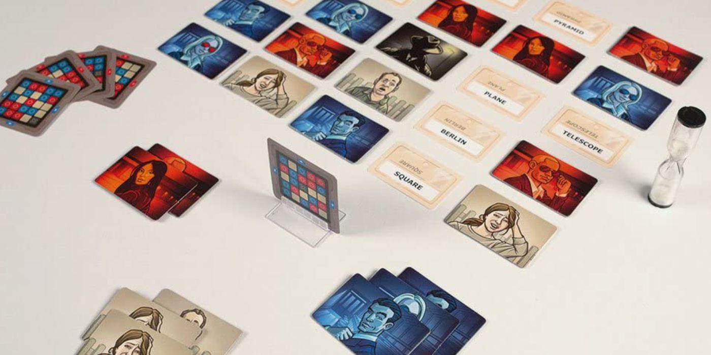 Codenames tiles set out for gameplay